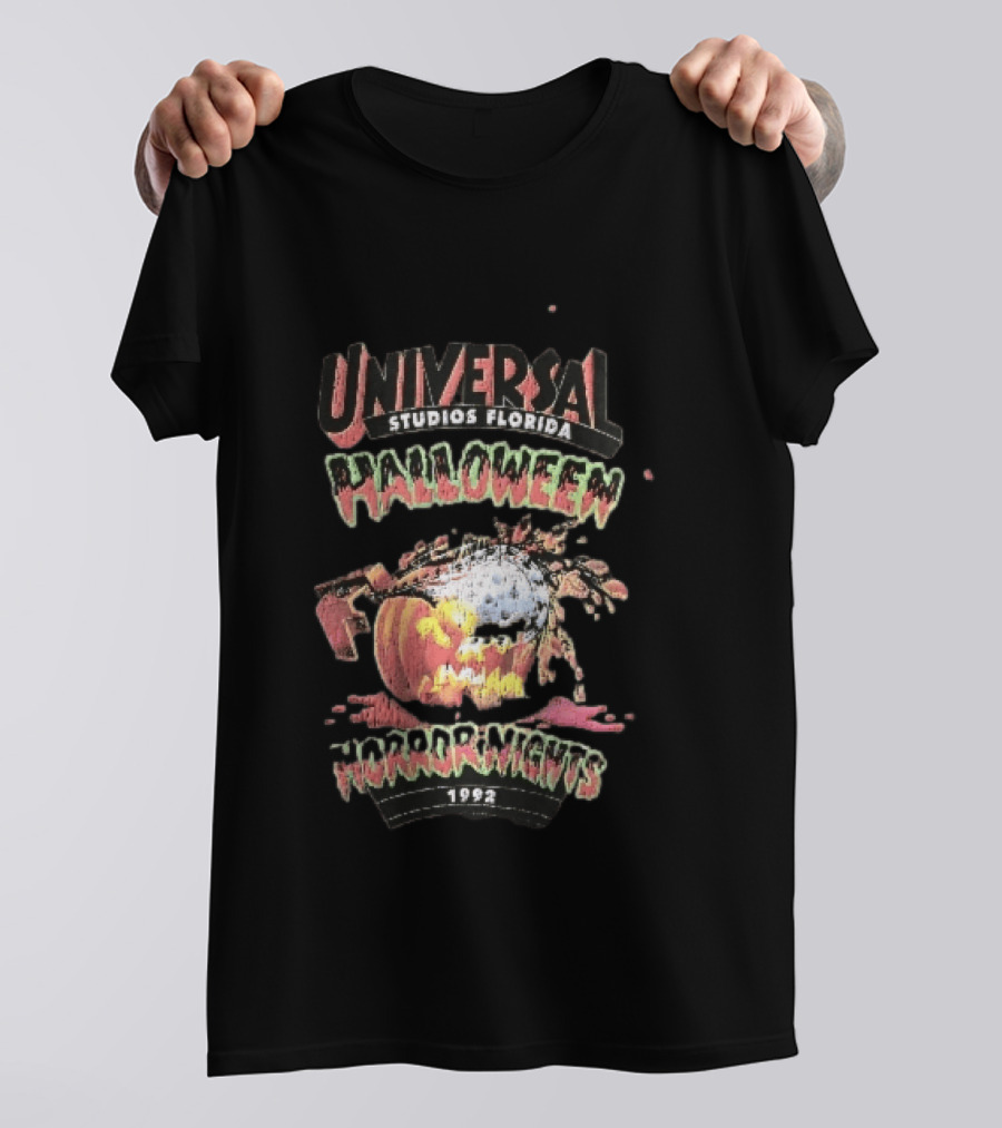 Universal Studios Florida Halloween Horror Nights 1992 Chainsaw Flaming Jack O Lantern T-Shirt