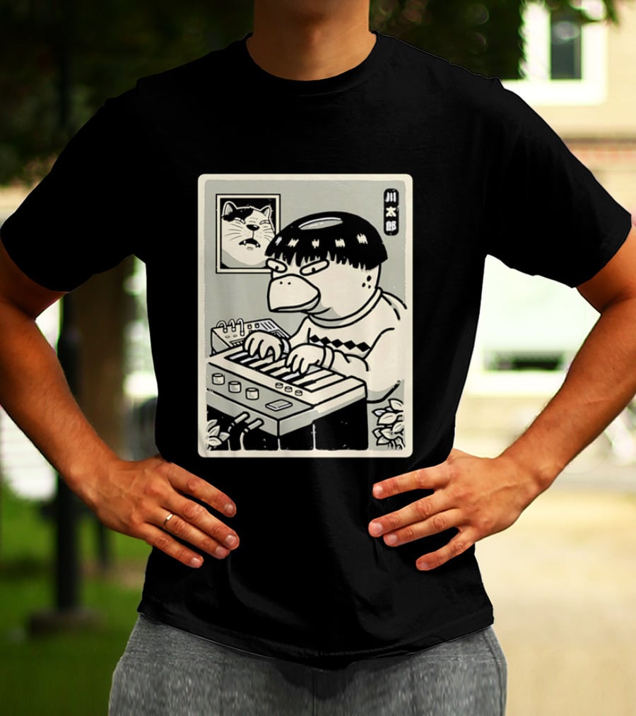 Yokai Synths Kappa Playing Keyboard Japanese Monster T-Shirt