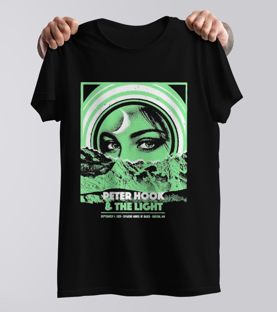 Peter Hook And The Light Boston MA Citizens House Of Blues September 4 2026 Event Crescent Moon Woman's Eyes Green Mountains T-Shirt
