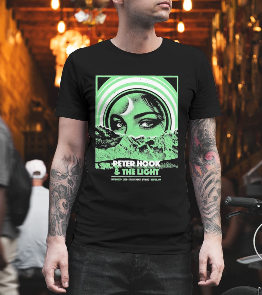 Peter Hook And The Light Boston MA Citizens House Of Blues September 4 2026 Event Crescent Moon Woman's Eyes Green Mountains T-Shirt