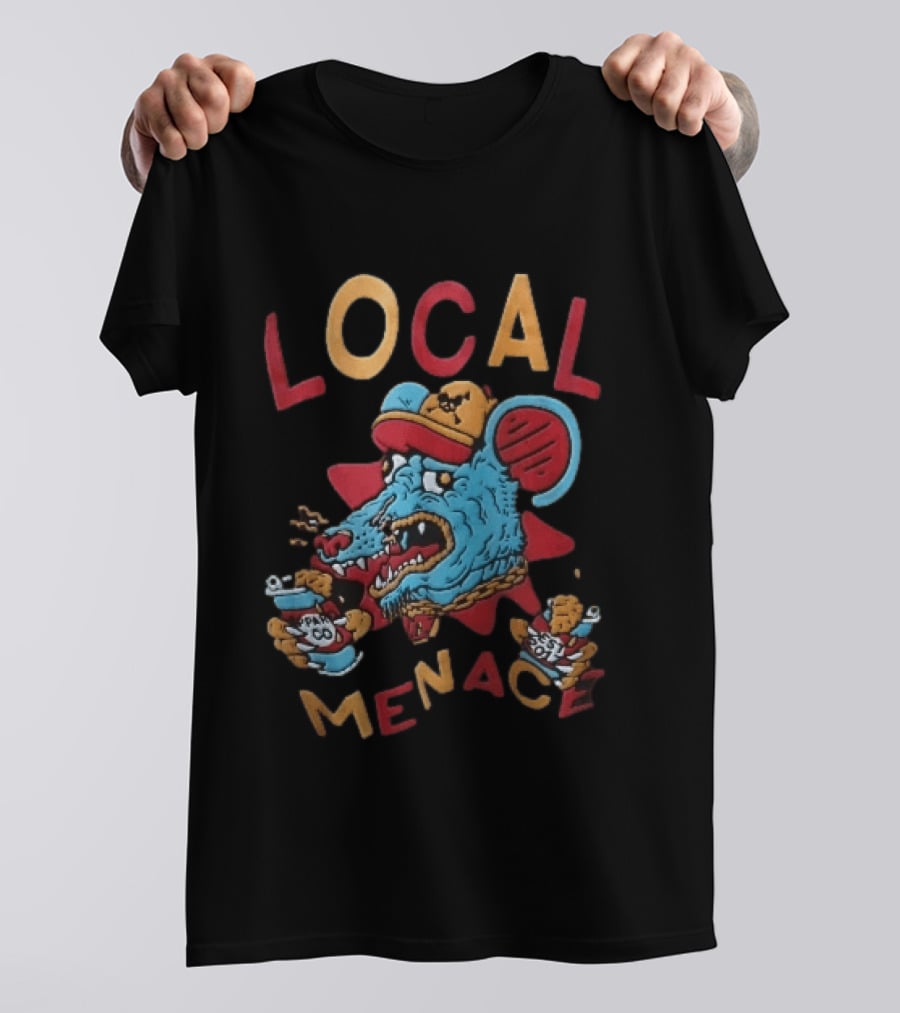 Local Menace Cartoon Snarling Blue Rat Baseball Cap Gold Chain Ppar Co Est 2017 T-Shirt