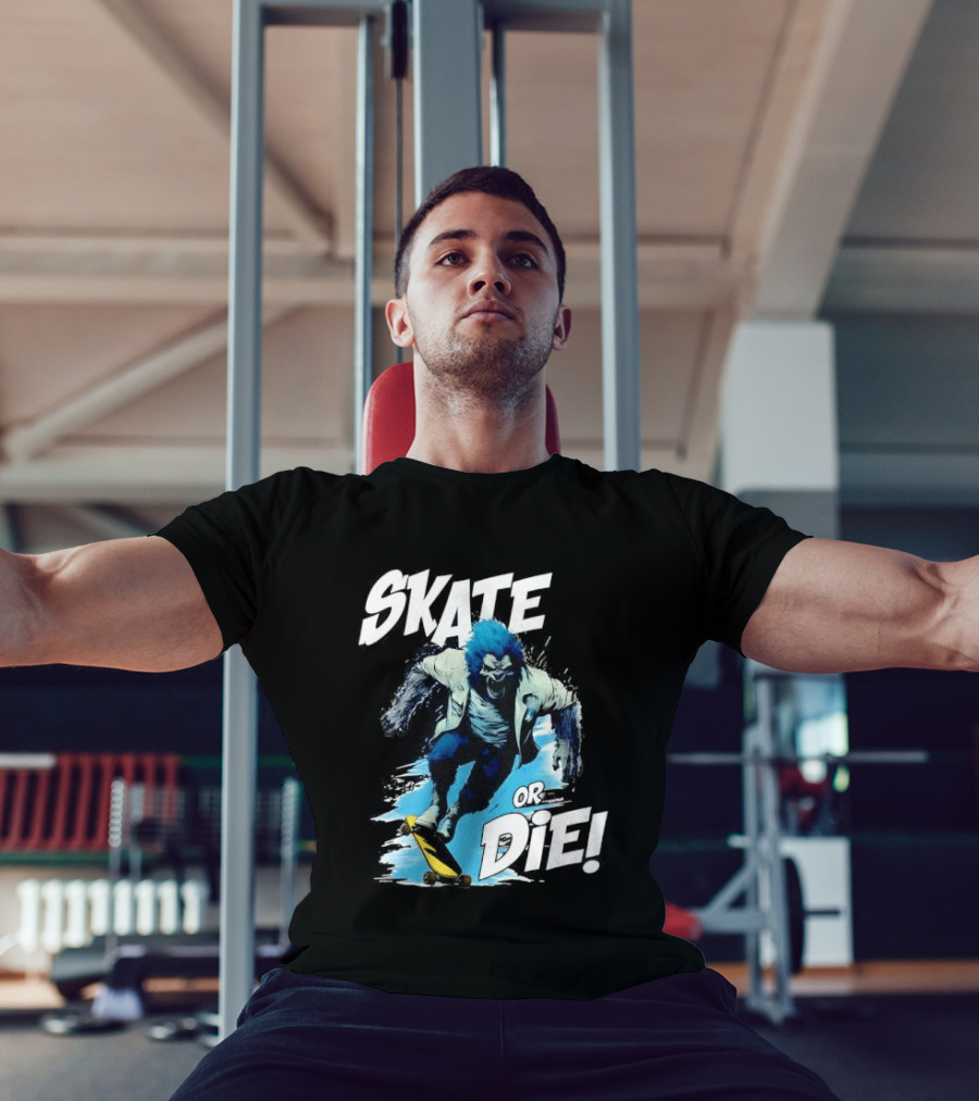 Skate Or Die Wolfy Classic Blue Werewolf Skateboarding T-Shirt