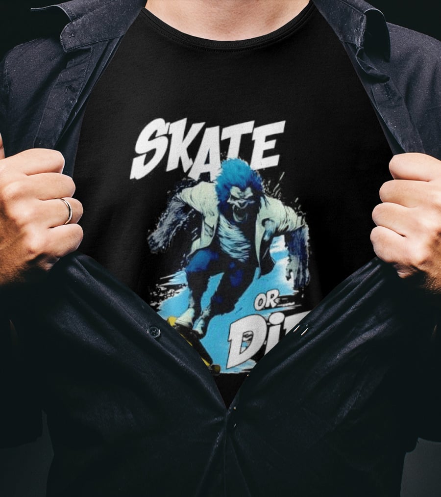 Skate Or Die Wolfy Classic Blue Werewolf Skateboarding T-Shirt
