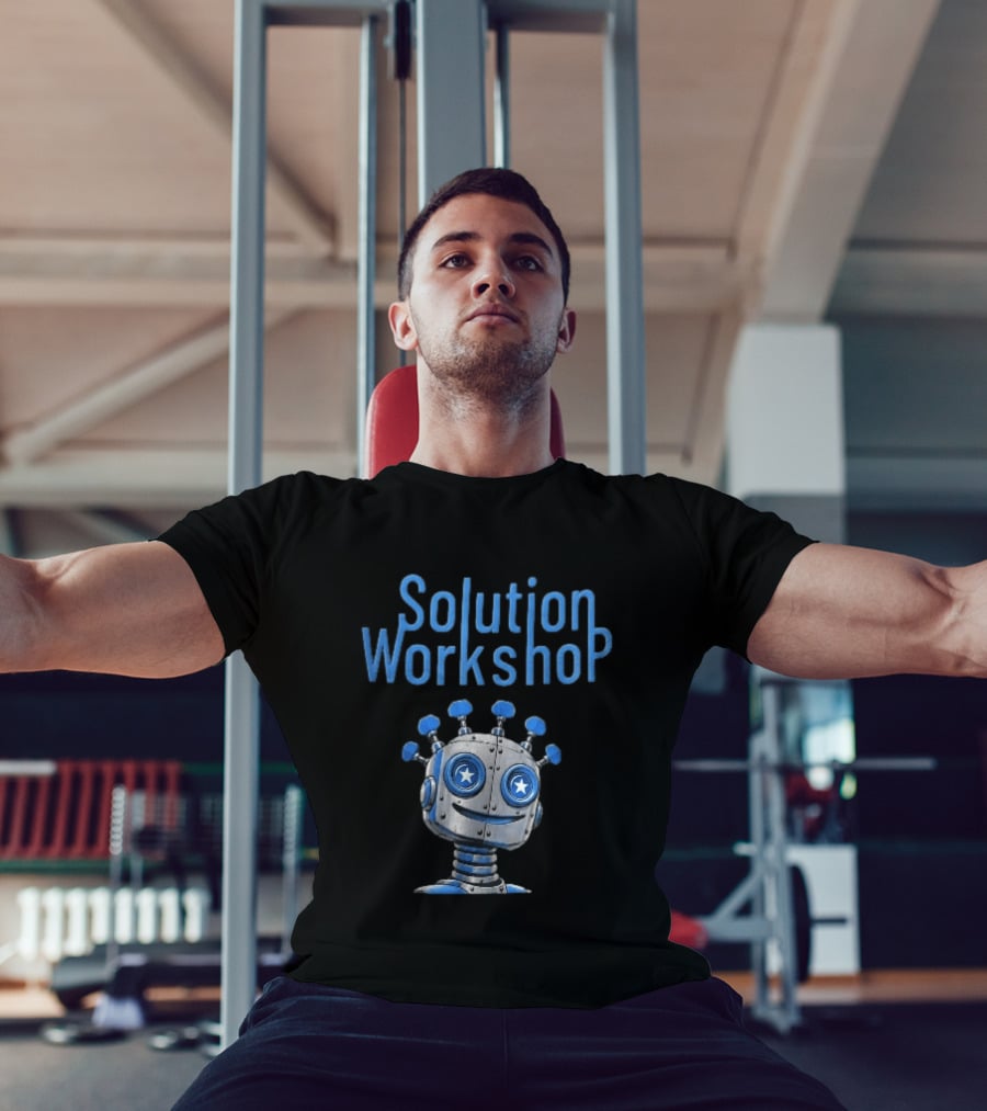 Solution Workshop Cartoon Metallic Robot Head With Star Eyes And Guitar Tuning Pegs T-Shirt
