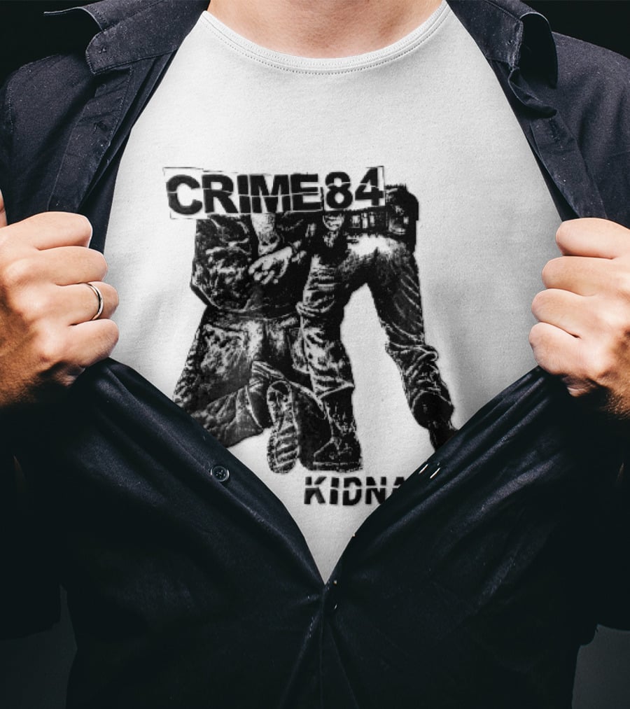 Crime 84 Kidnapped Kneeling Handcuffed Person Police Officer Sketch T-Shirt