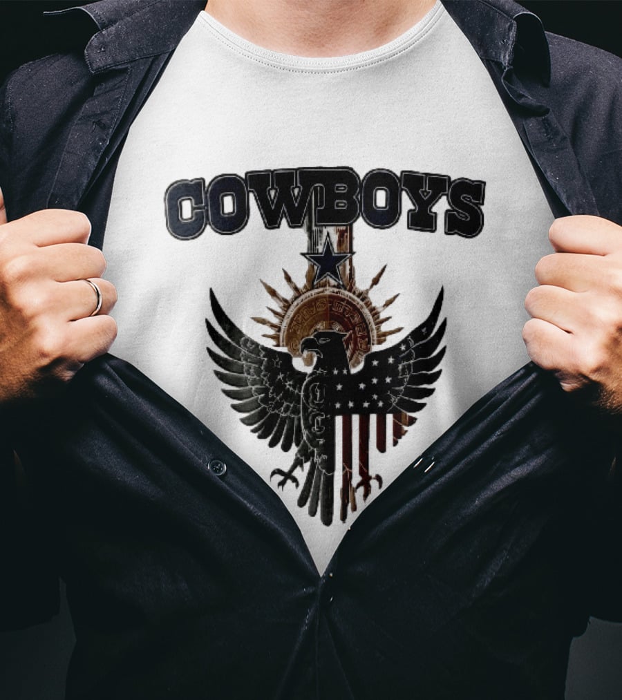 Dallas Cowboys American Mexican Flag Eagle Star Aztec Calendar T-Shirt