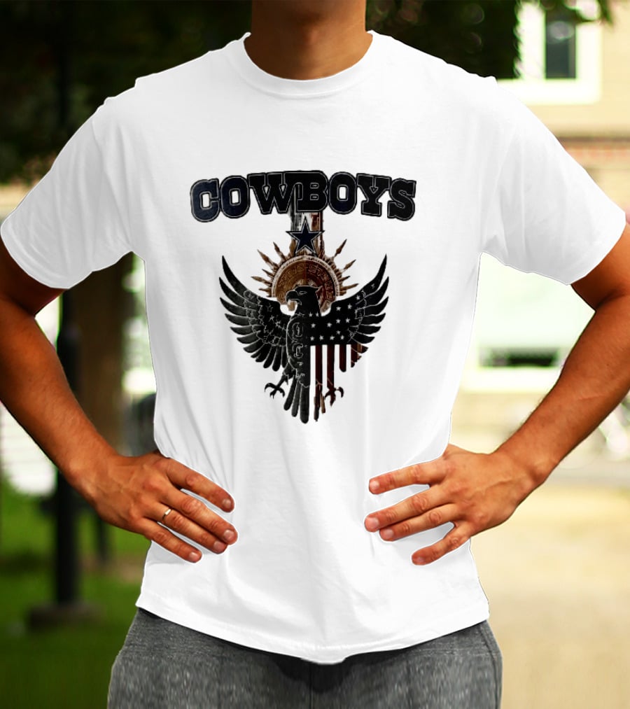 Dallas Cowboys American Mexican Flag Eagle Star Aztec Calendar T-Shirt