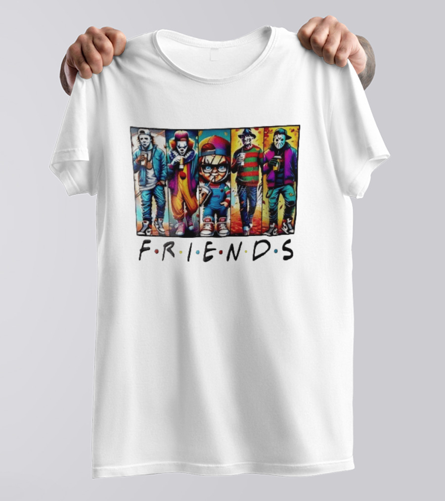 Friends TV Show Horror Movie Characters Coffee Cartoon T-Shirt