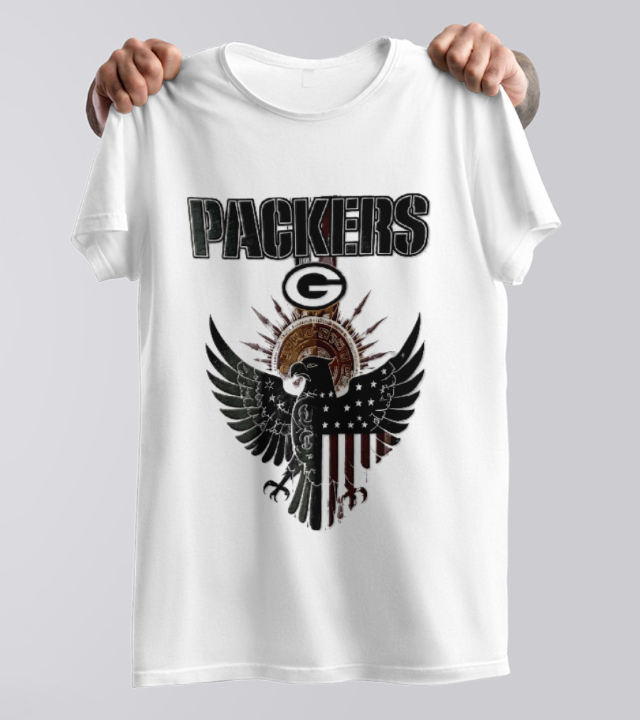 Packers Green Bay Eagle American Flag Aztec Sun T-Shirt