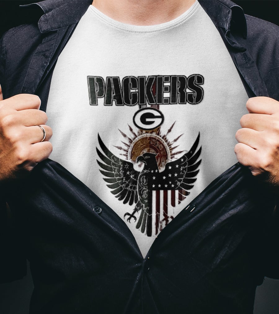 Packers Green Bay Eagle American Flag Aztec Sun T-Shirt