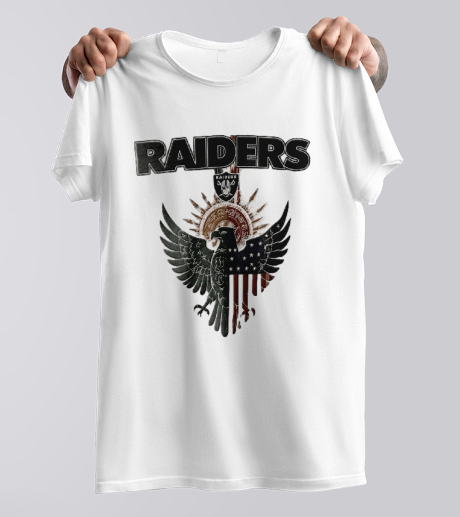 Las Vegas Raiders Mexican American Flag Split Aztec Eagle T-Shirt