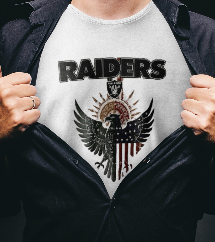 Las Vegas Raiders Mexican American Flag Split Aztec Eagle T-Shirt