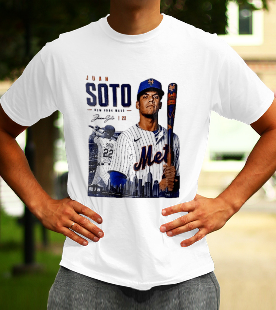 Juan Soto New York Mets MLB 22 Player Batting Skyline Collage T-Shirt