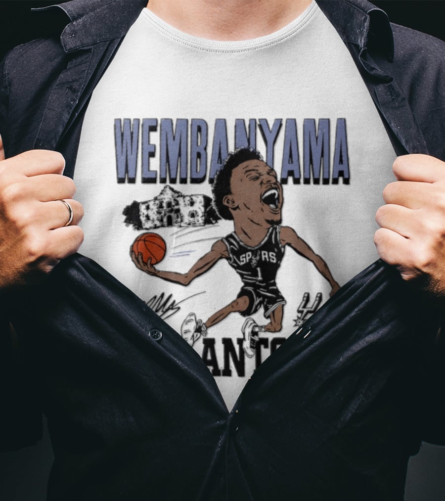 Wembanyama San Antonio Spurs Basketball NBA Caricature T-Shirt