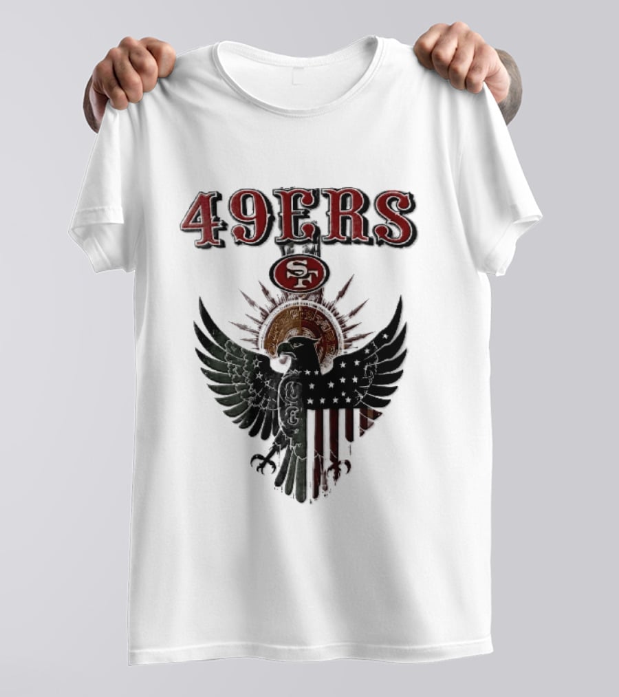 San Francisco 49ers Aztec Sunburst Eagle Mexican American Flag T-Shirt