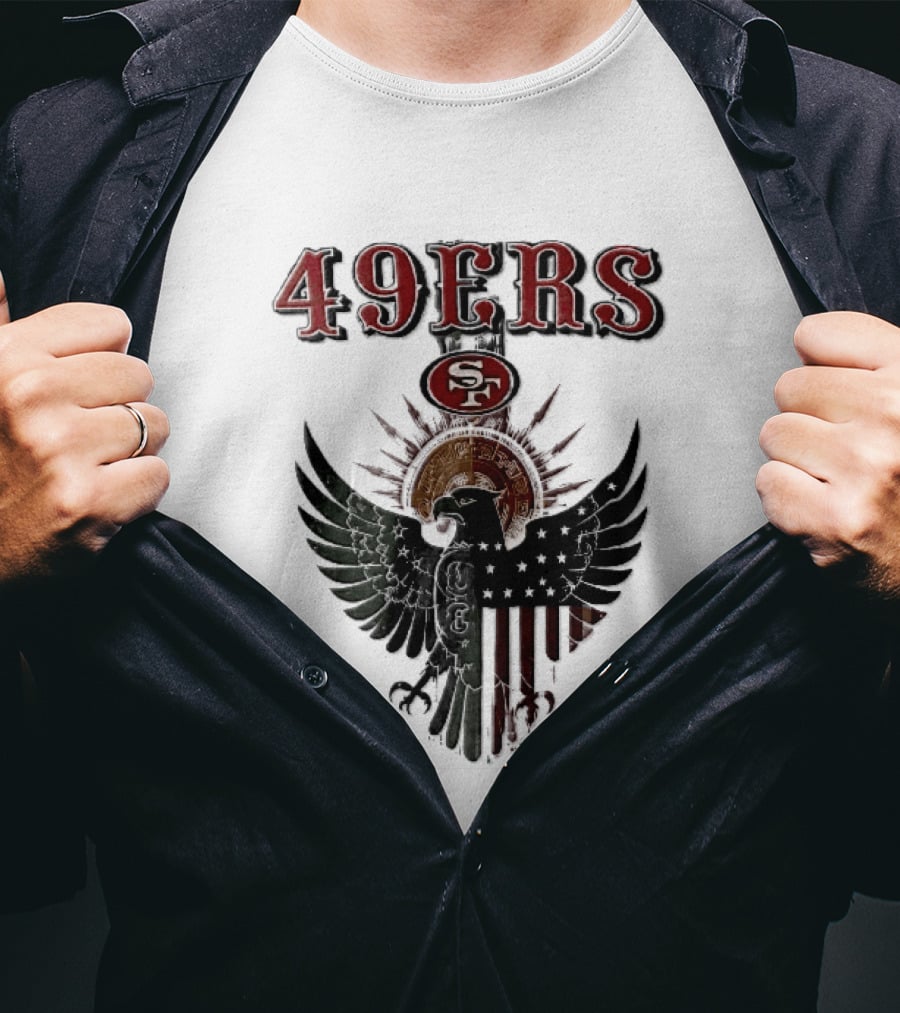 San Francisco 49ers Aztec Sunburst Eagle Mexican American Flag T-Shirt