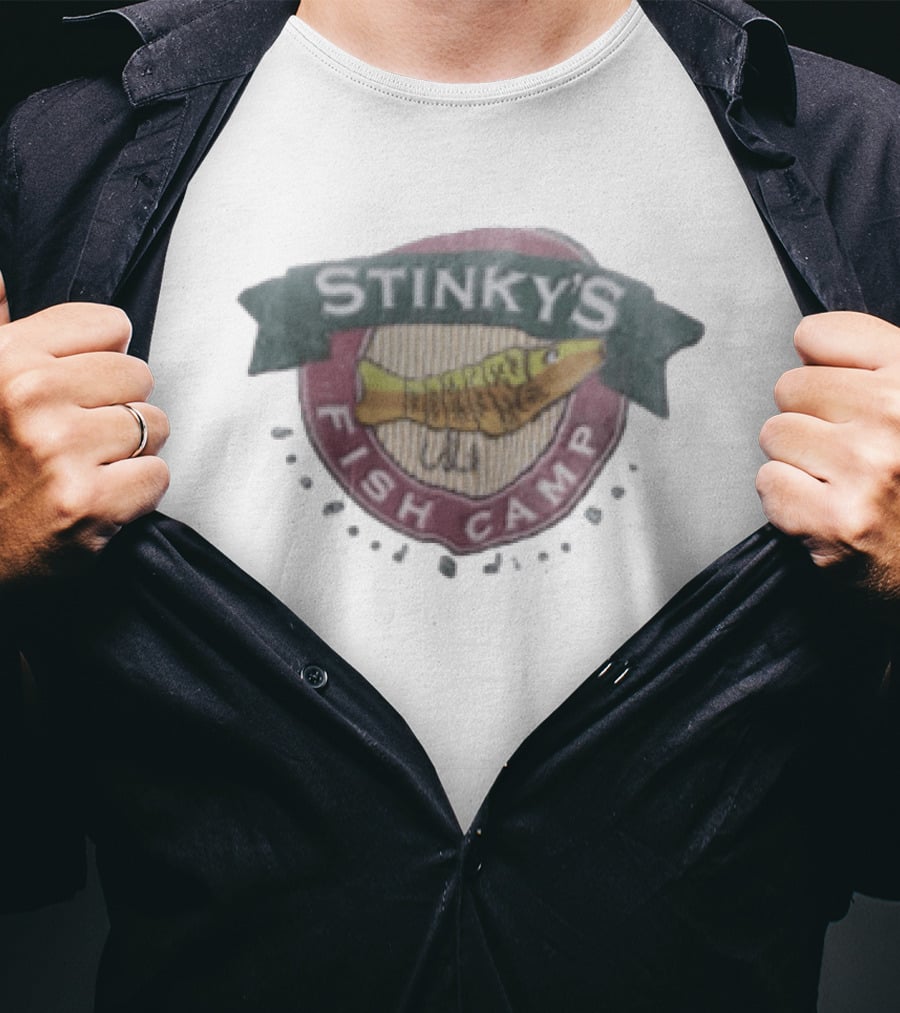 Stinky's Fish Camp Seafood And Wine Bar Logo With Fish T-Shirt