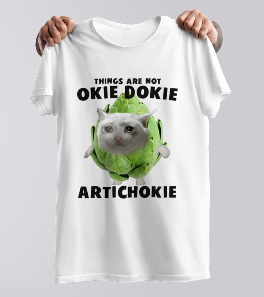 Things Are Not Okie Dokie Artichokie Sad Cat Meme T-Shirt