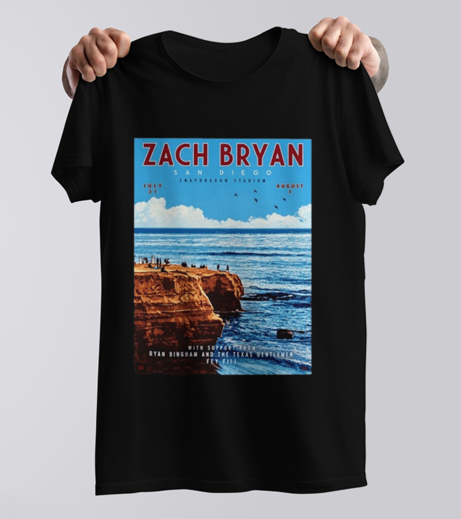 Zach Bryan San Diego Snapdragon Stadium July 31 August 1 With Support From Ryan Bingham The Texas Gentlemen Feu Fei T-Shirt