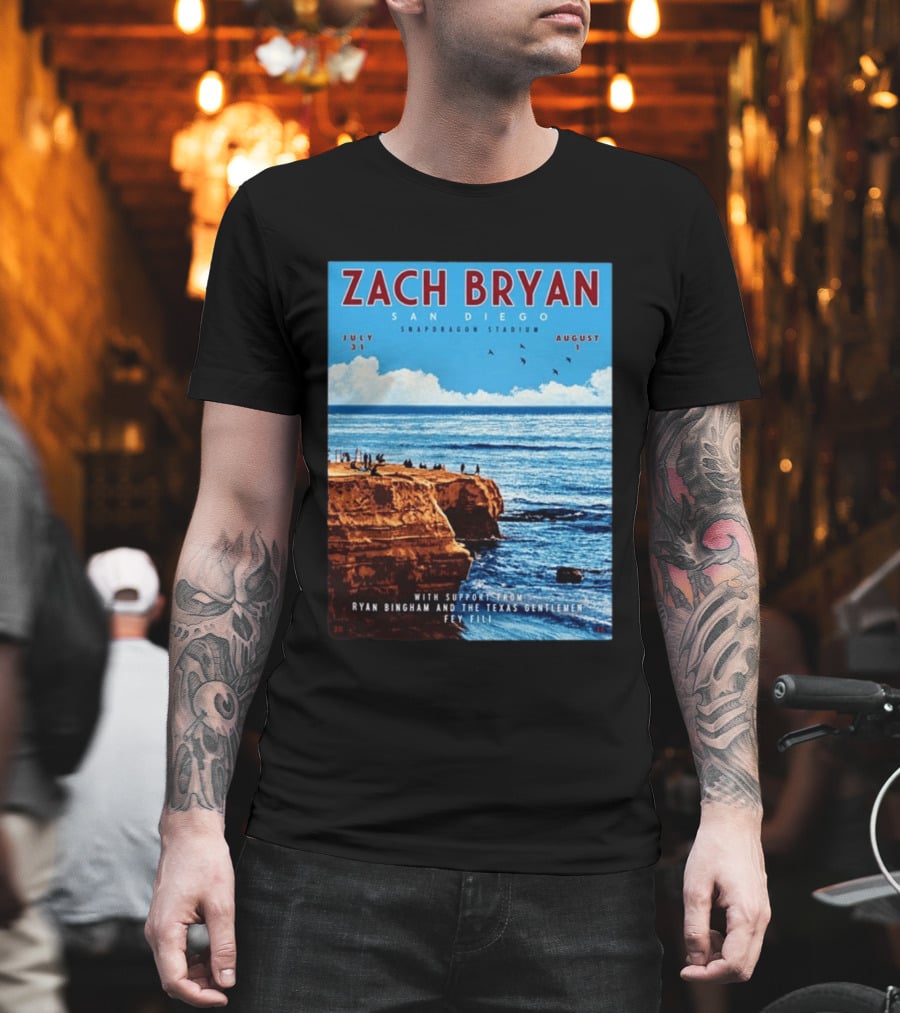 Zach Bryan San Diego Snapdragon Stadium July 31 August 1 With Support From Ryan Bingham The Texas Gentlemen Feu Fei T-Shirt