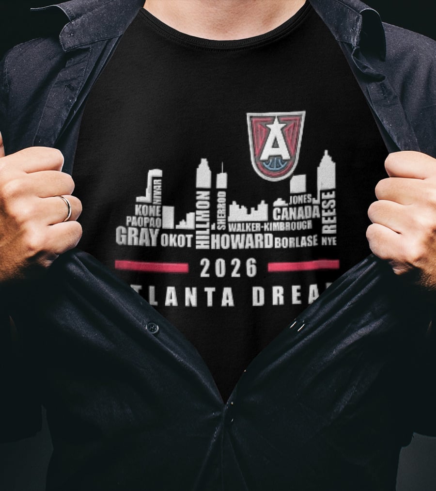 Atlanta Dream WNBA Nivar Kone Roster 2026 Atlanta City Skyline Shield T-Shirt
