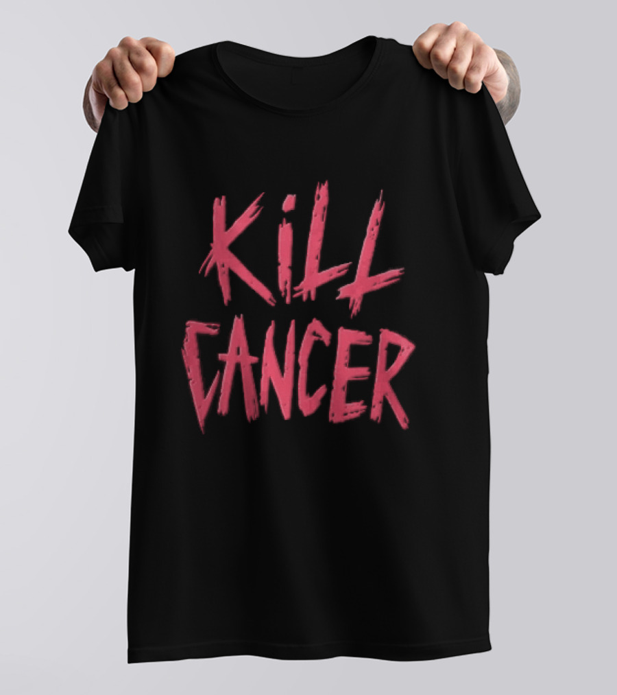 Kill Cancer Red Distressed Brush Stroke Lettering T-Shirt