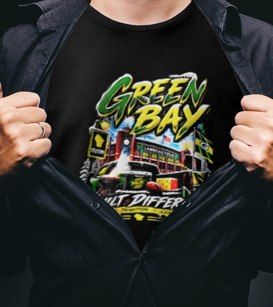 Green Bay Packers Built Different Grit Tradition Legacy Scenic Cheesehead Cityscape T-Shirt