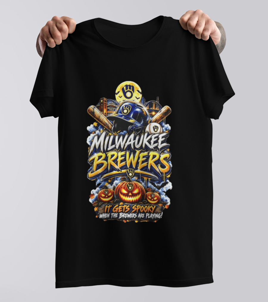 Milwaukee Brewers It Gets Spooky Halloween Theme Baseball T-Shirt