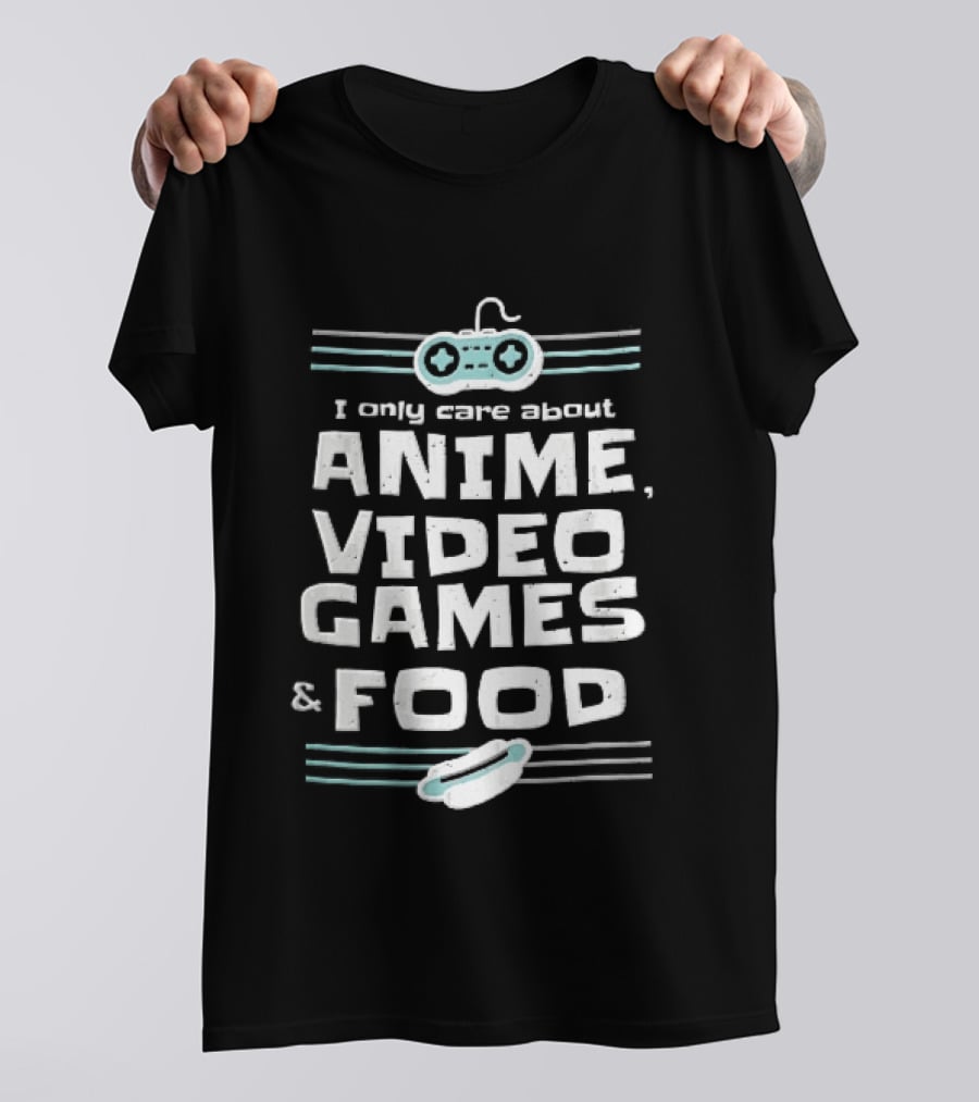 I Only Care About Anime Video Games Food Gamepad Hotdog Distressed Line T-Shirt