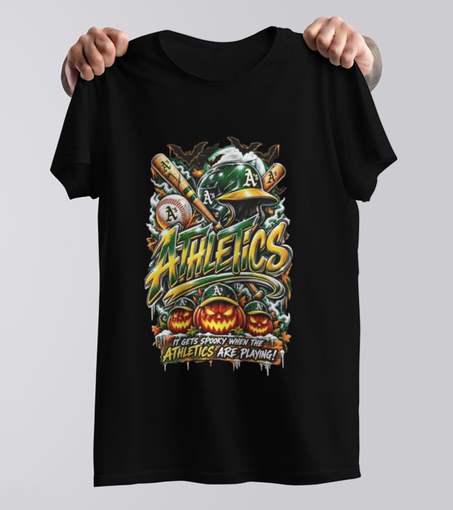 Oakland Athletics Halloween Spooky Baseball T-Shirt
