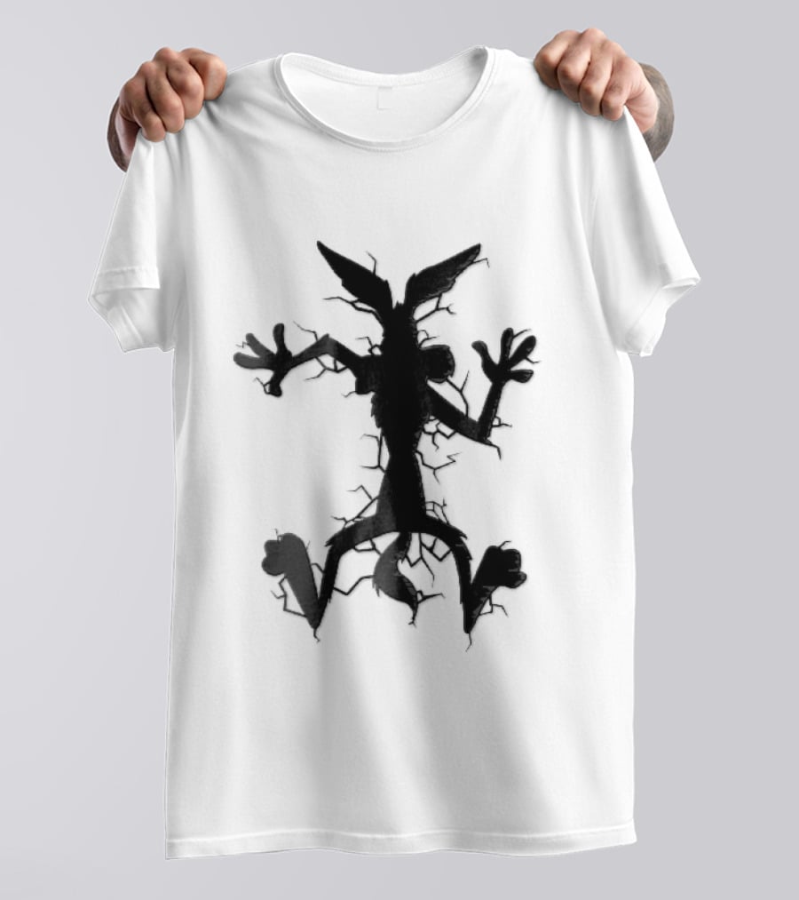 Cartoon Coyote Crash Fractured Stone Impact Hole T-Shirt