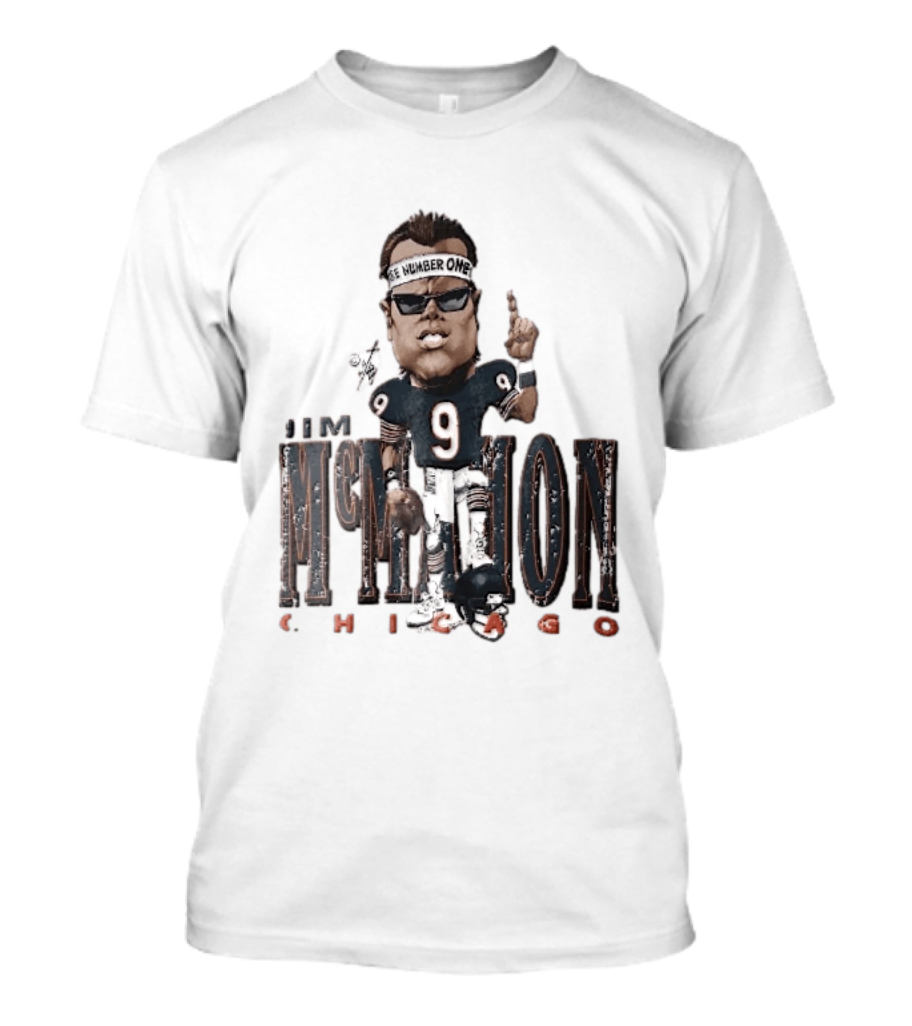 Chicago Bears Jim McMahon Were Number One Caricature Player Helmet T-Shirt