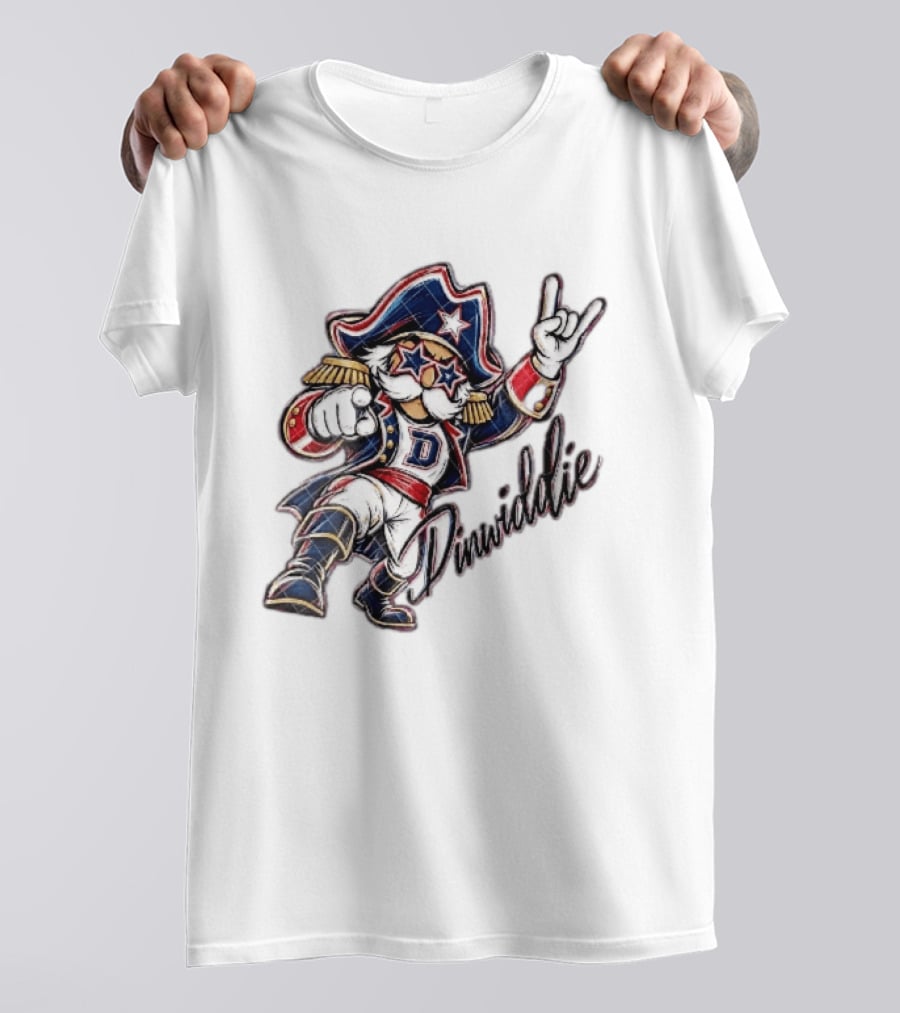 Dinwiddie Generals Cartoon Patriot Star Glasses Pointing Hand Dinwiddie T-Shirt