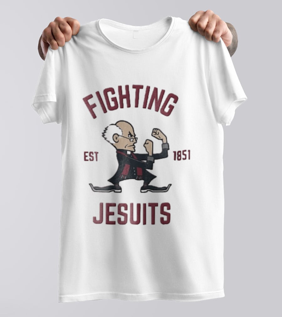 Fighting Jesuits Est 1851 Cartoon Priest In Boxing Stance T-Shirt