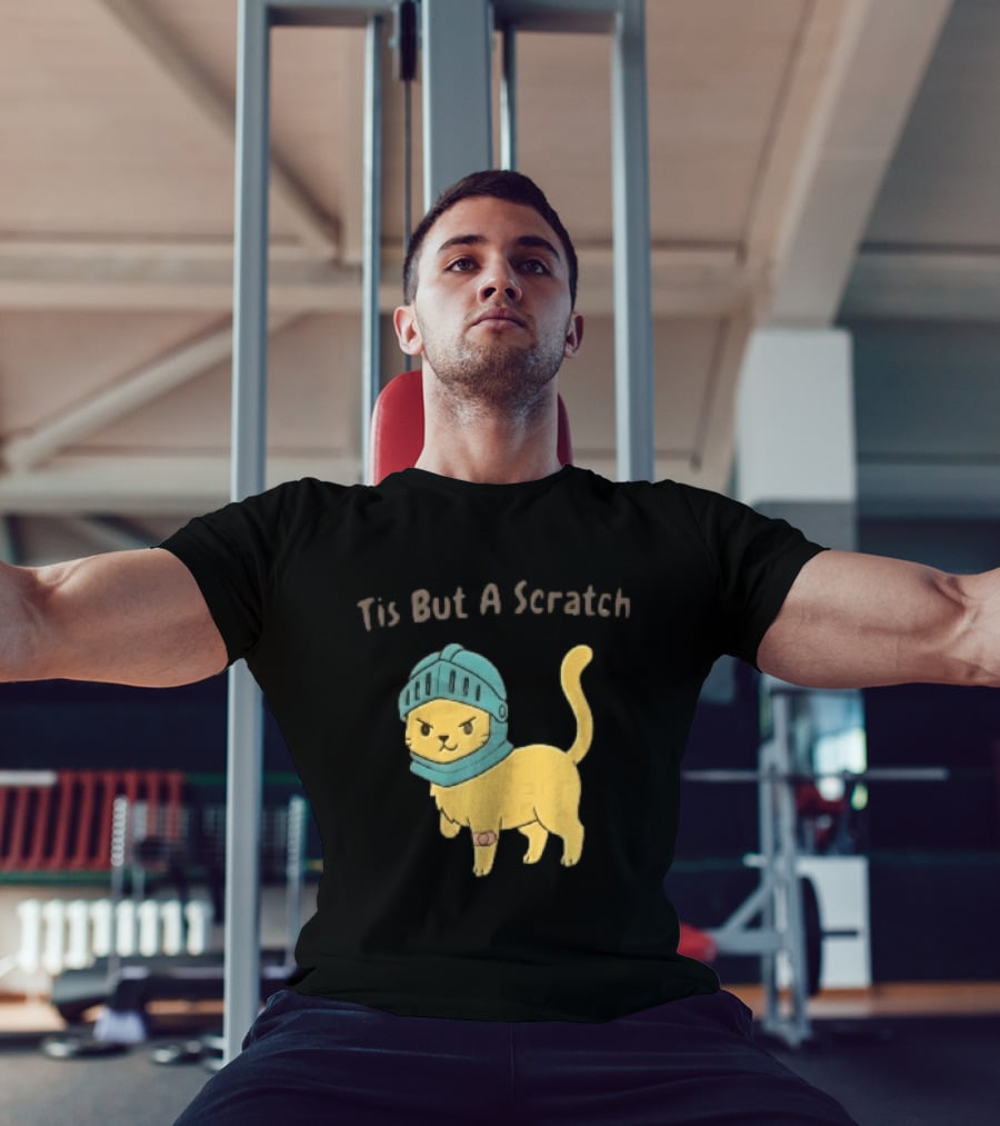 Tis But A Scratch Cartoon Cat Knight Helmet Bandage T-Shirt