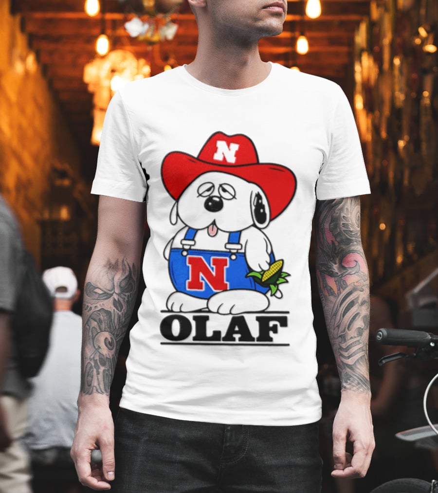 Nebraska Cornhuskers Olaf Dog In Overalls With Corn And Red Hat T-Shirt