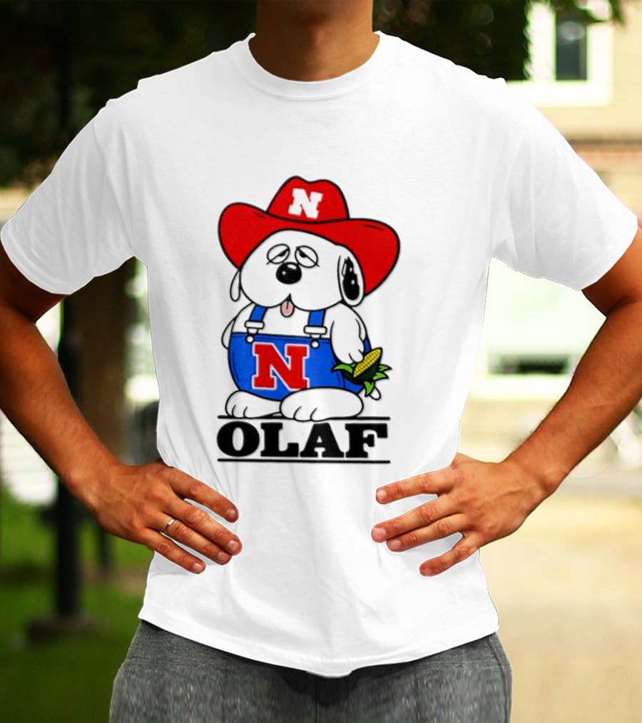 Nebraska Cornhuskers Olaf Dog In Overalls With Corn And Red Hat T-Shirt