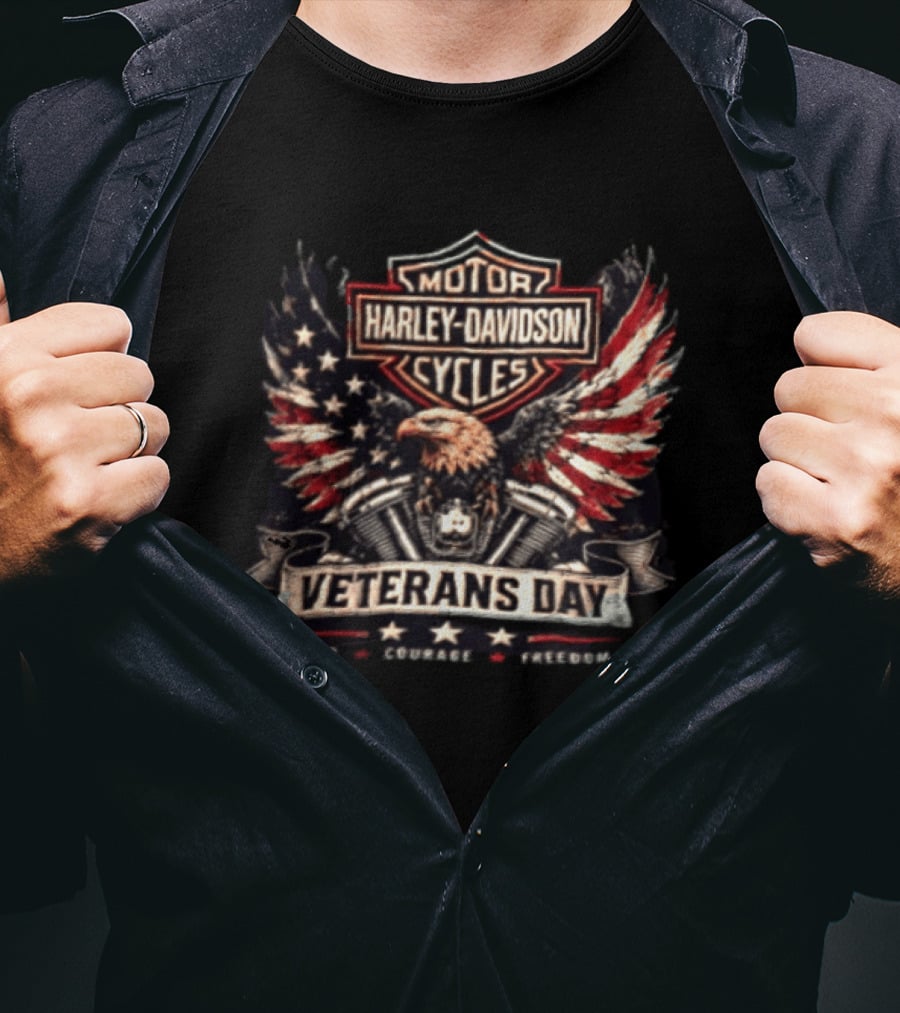 Veterans Day Harley Davidson Motor Cycles Honor Courage Freedom Eagle Wings T-Shirt