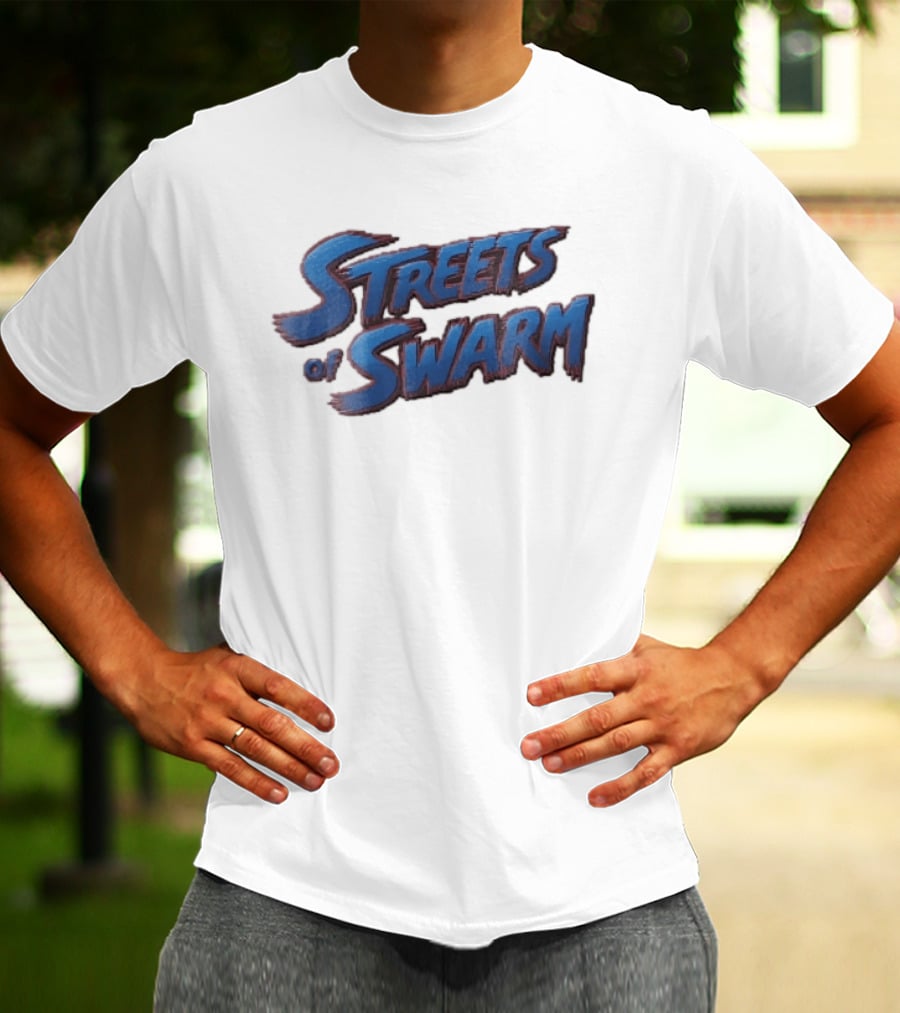 Streets Of Swarm Brushstroke Arcade Title Lettering Retro Gaming T-Shirt