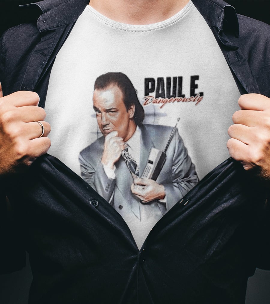 PAUL E Dangerously Manager Holding Brick Cell Phone WWE T-Shirt