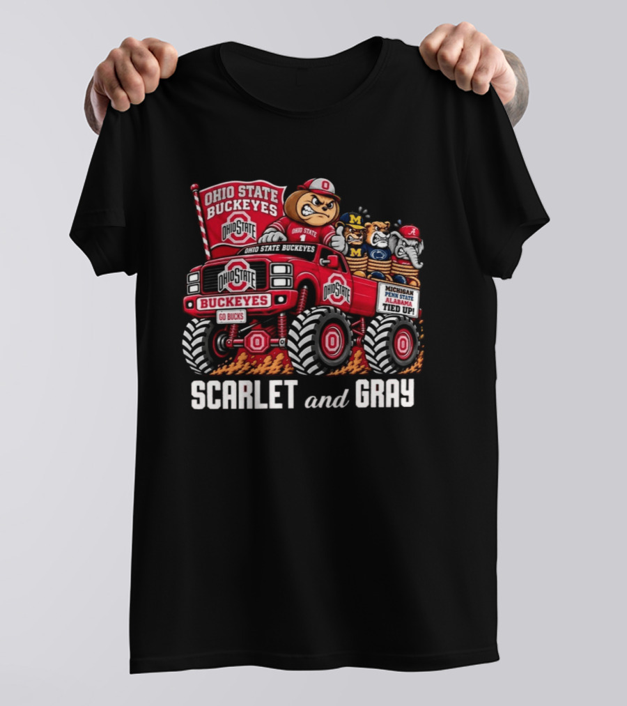 Ohio State Buckeyes 2026 Scarlet And Gray Monster Truck Rivalry Football T-Shirt