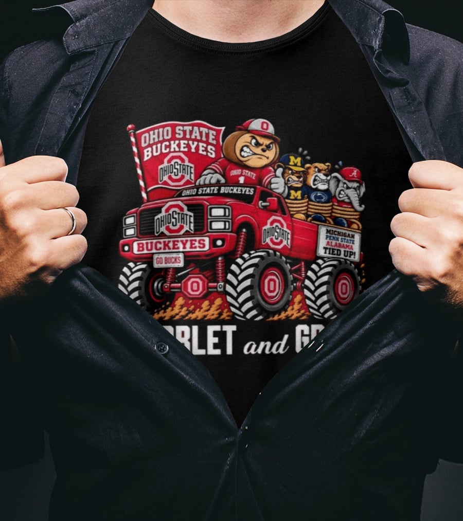 Ohio State Buckeyes 2026 Scarlet And Gray Monster Truck Rivalry Football T-Shirt