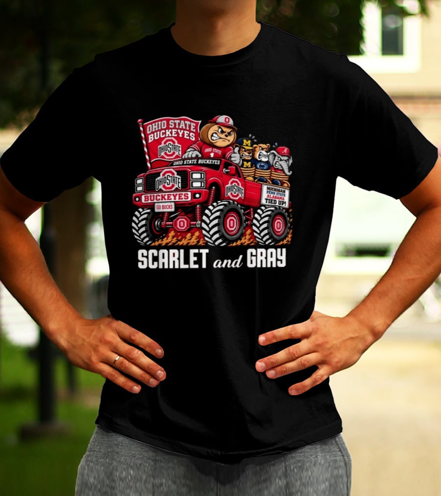 Ohio State Buckeyes 2026 Scarlet And Gray Monster Truck Rivalry Football T-Shirt