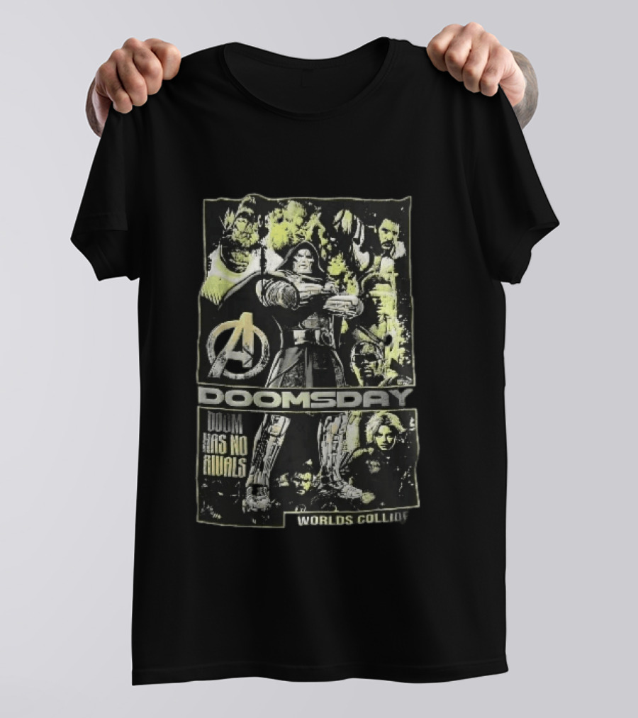 Avengers Doomsday Doom Has No Rivals Worlds Collide Villain Collage Halftone T-Shirt