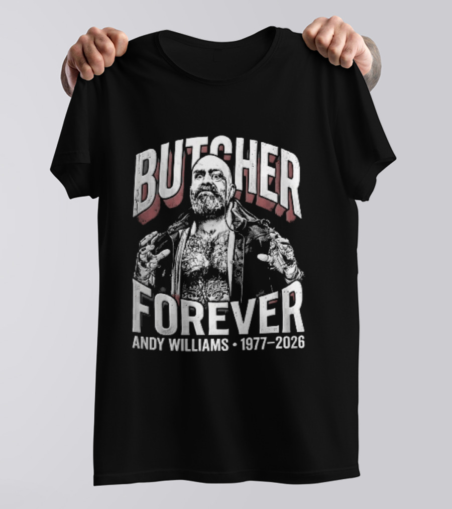 Butcher Forever Andy Williams 1977 2026 Monocle Bearded Wrestler T-Shirt