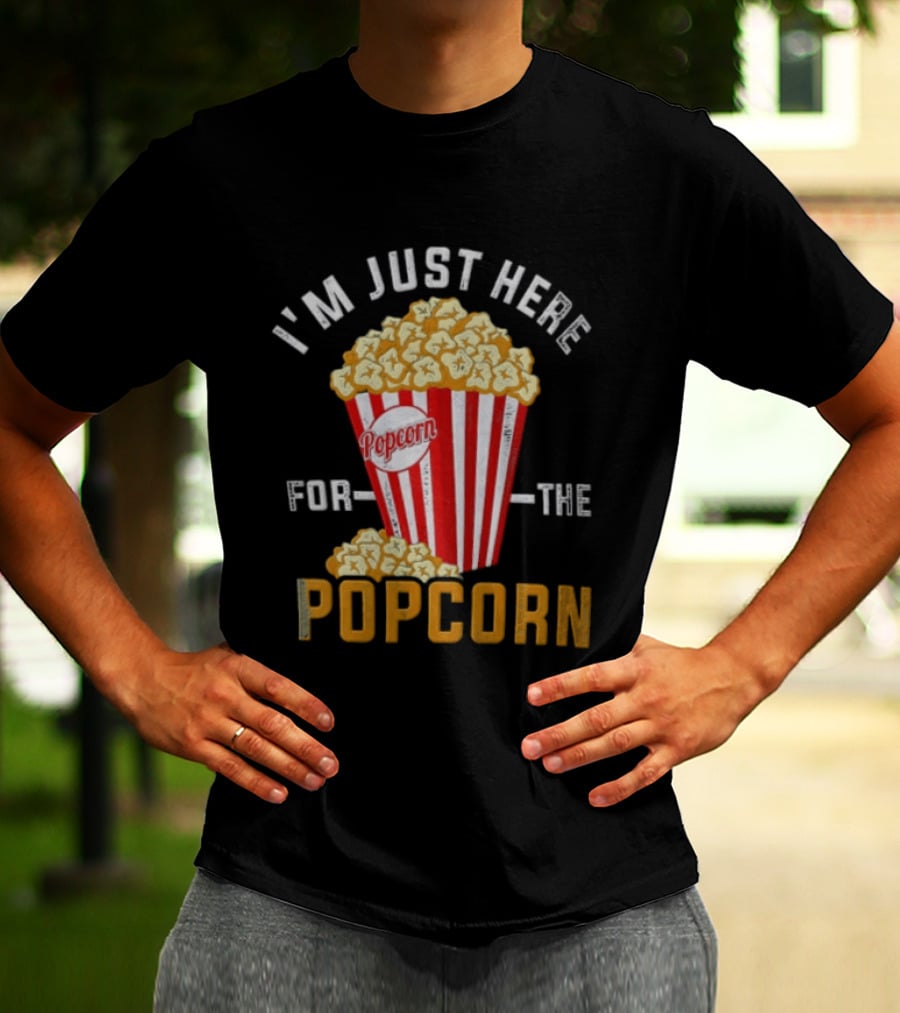 I'm Just Here For The Popcorn Red And White Striped Box T-Shirt