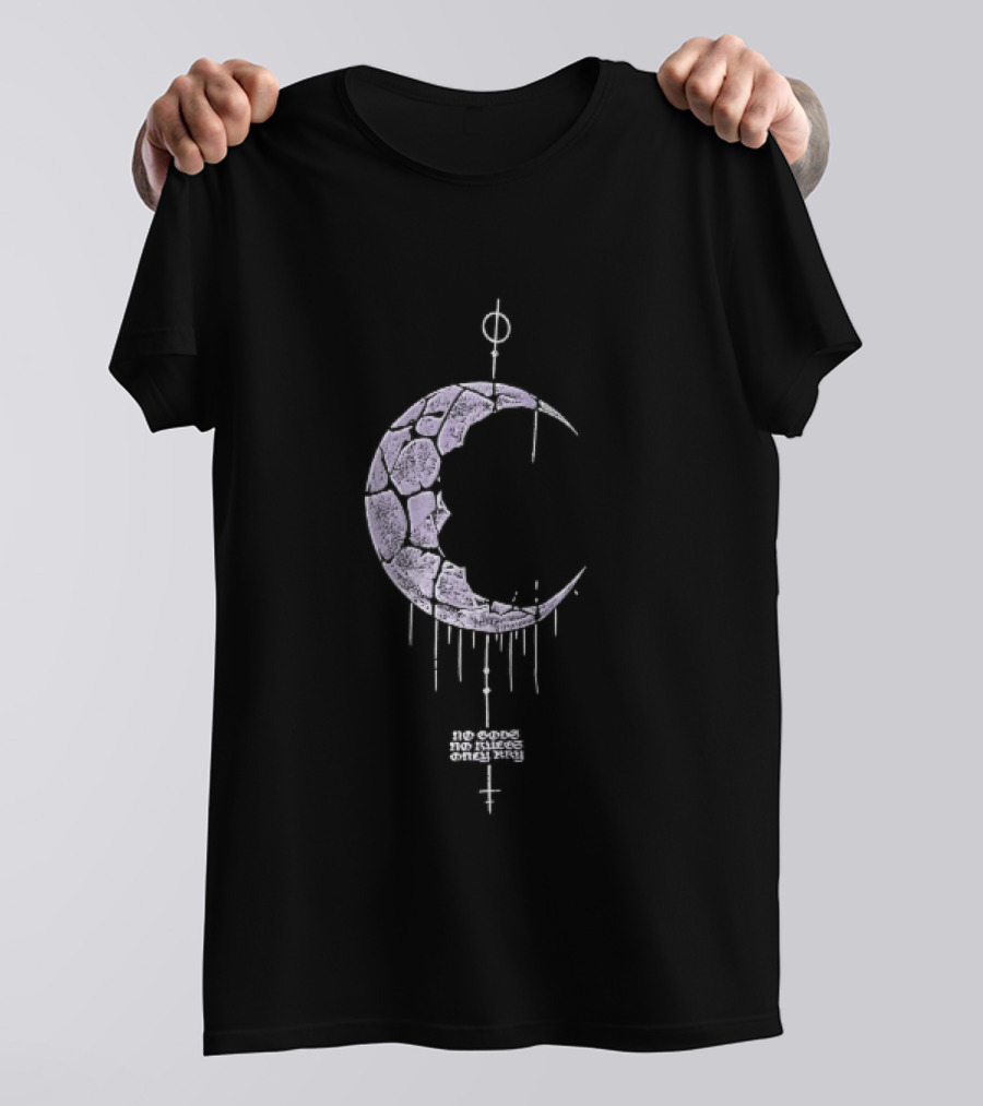 No Gods Rules Only Purple Cracked Crescent Moon T-Shirt