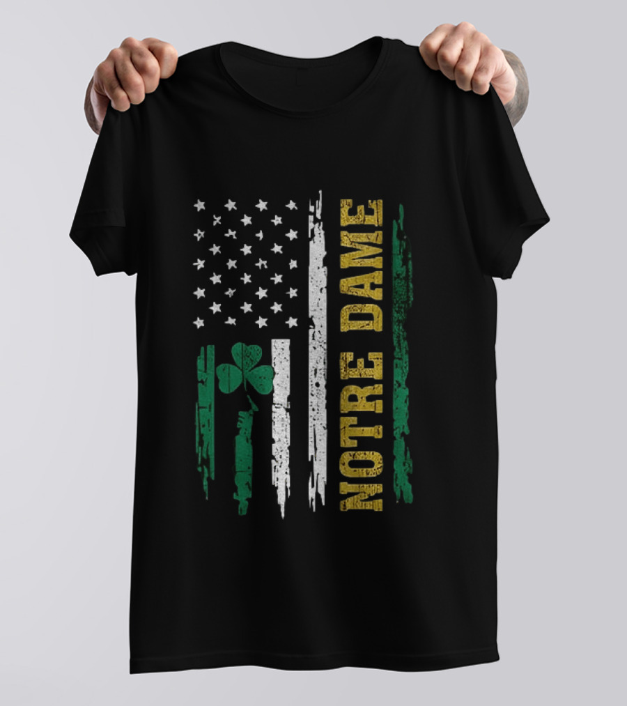 Notre Dame Irish American Flag Football Clover Stars T-Shirt