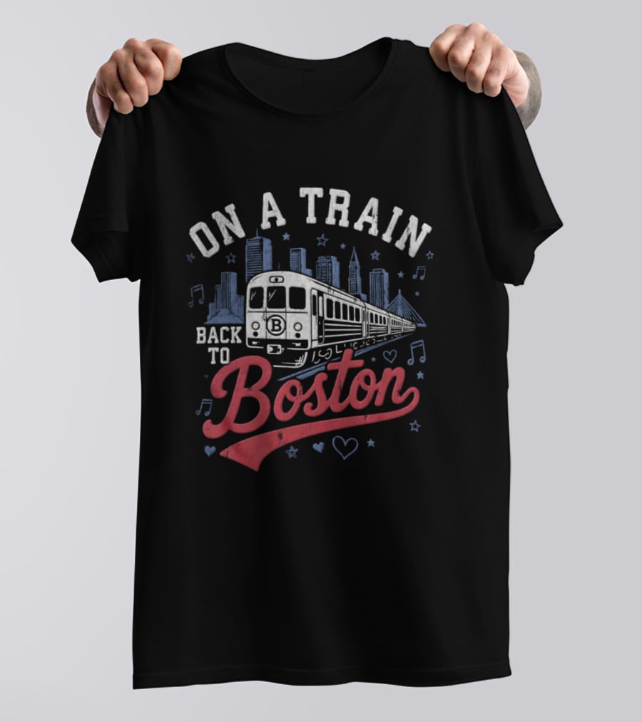 On A Train Back To Boston City Skyline With Musical Notes And Hearts T-Shirt