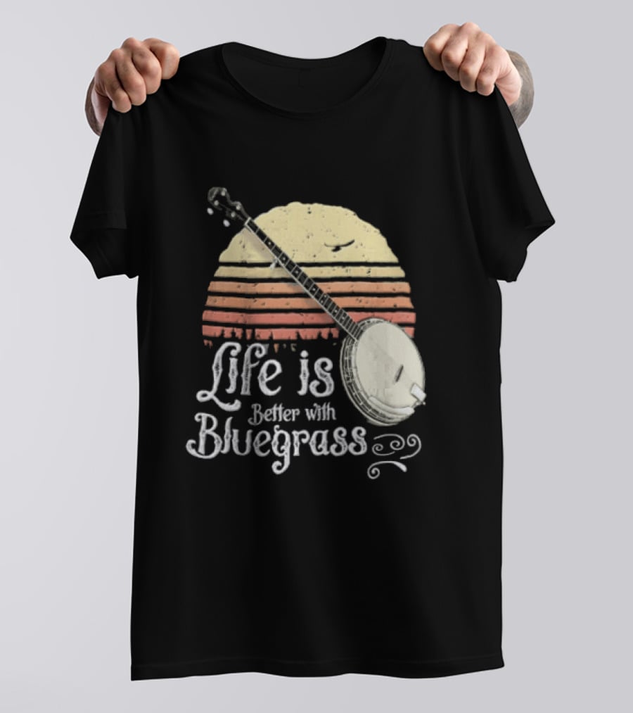 Life Is Better With Bluegrass Vintage Sunset Banjo T-Shirt